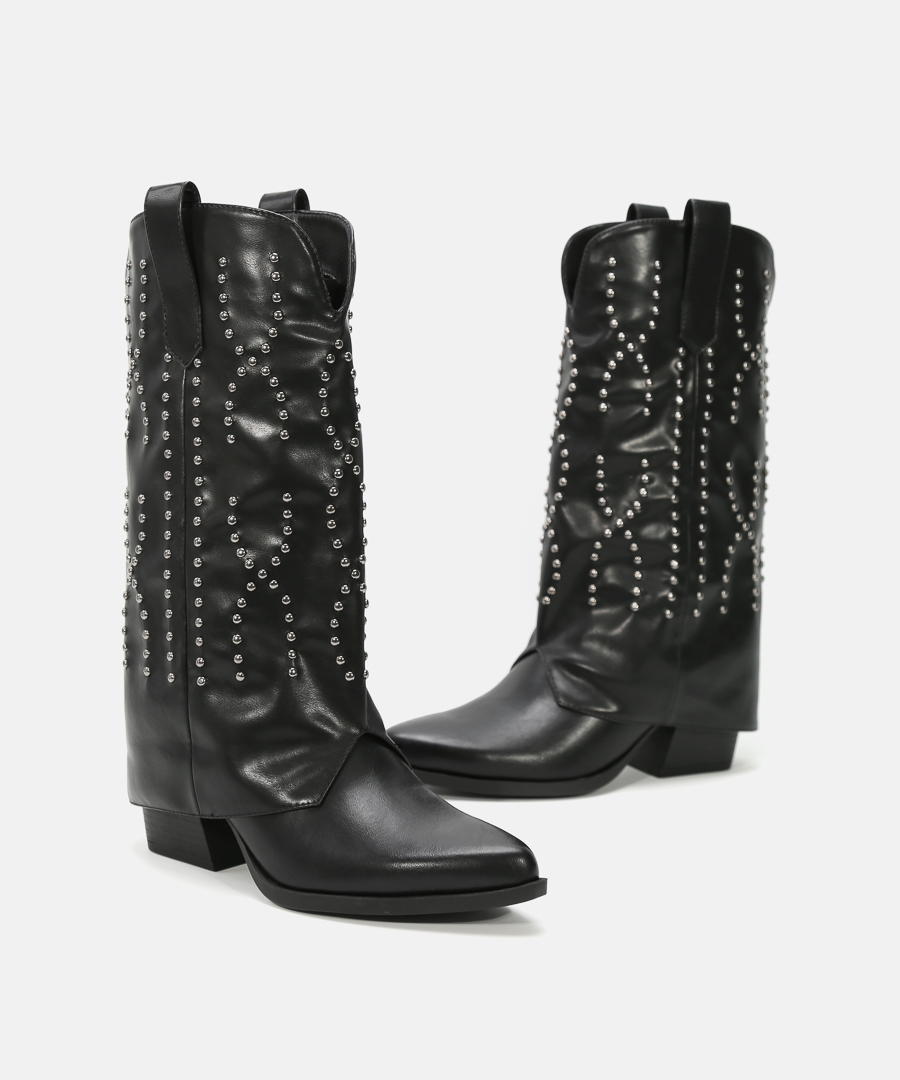 Botas cowboy tacón media caña tachas image number null